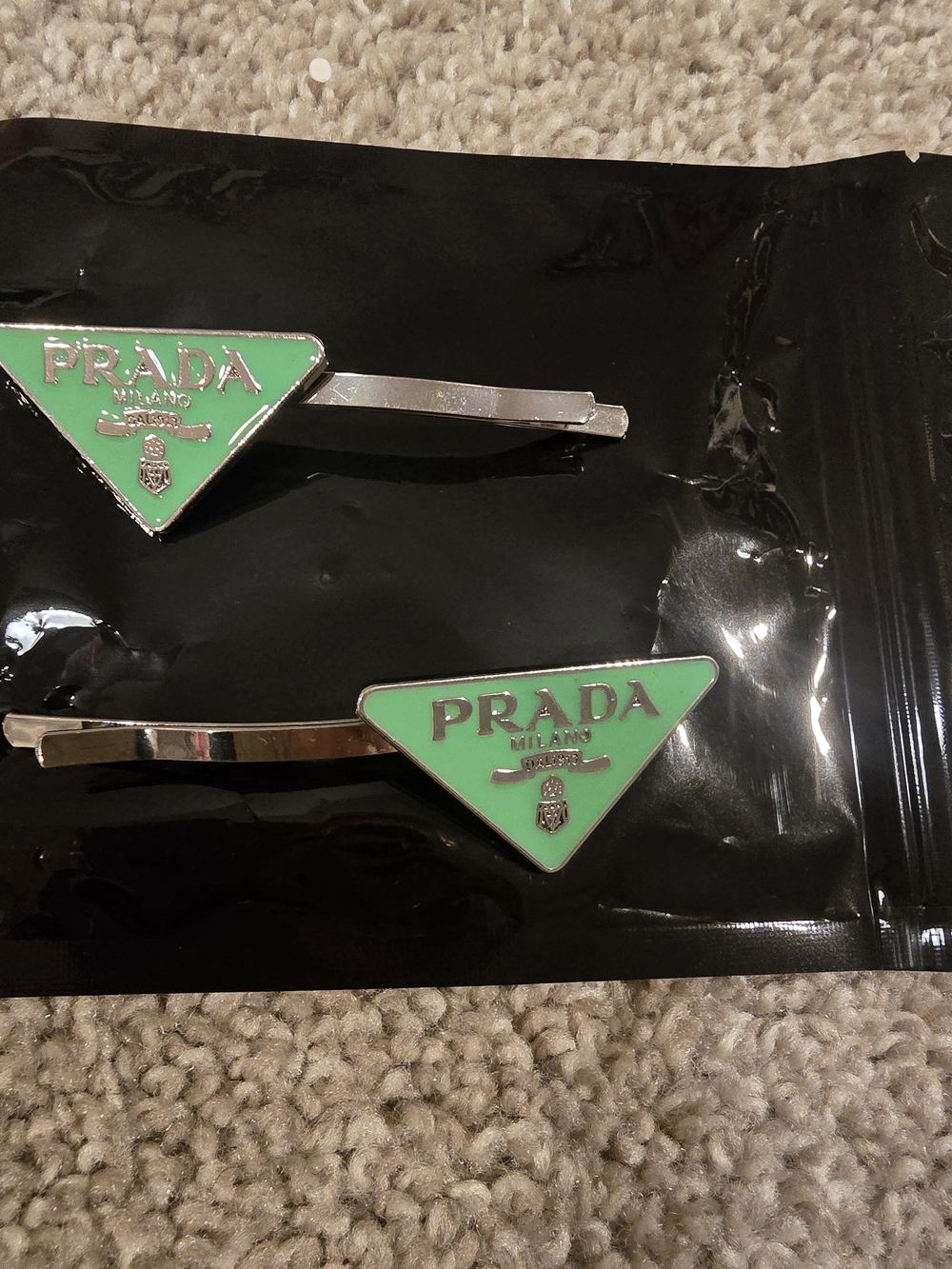 Prada Mint Green Triangle Logo Cuff Link Set